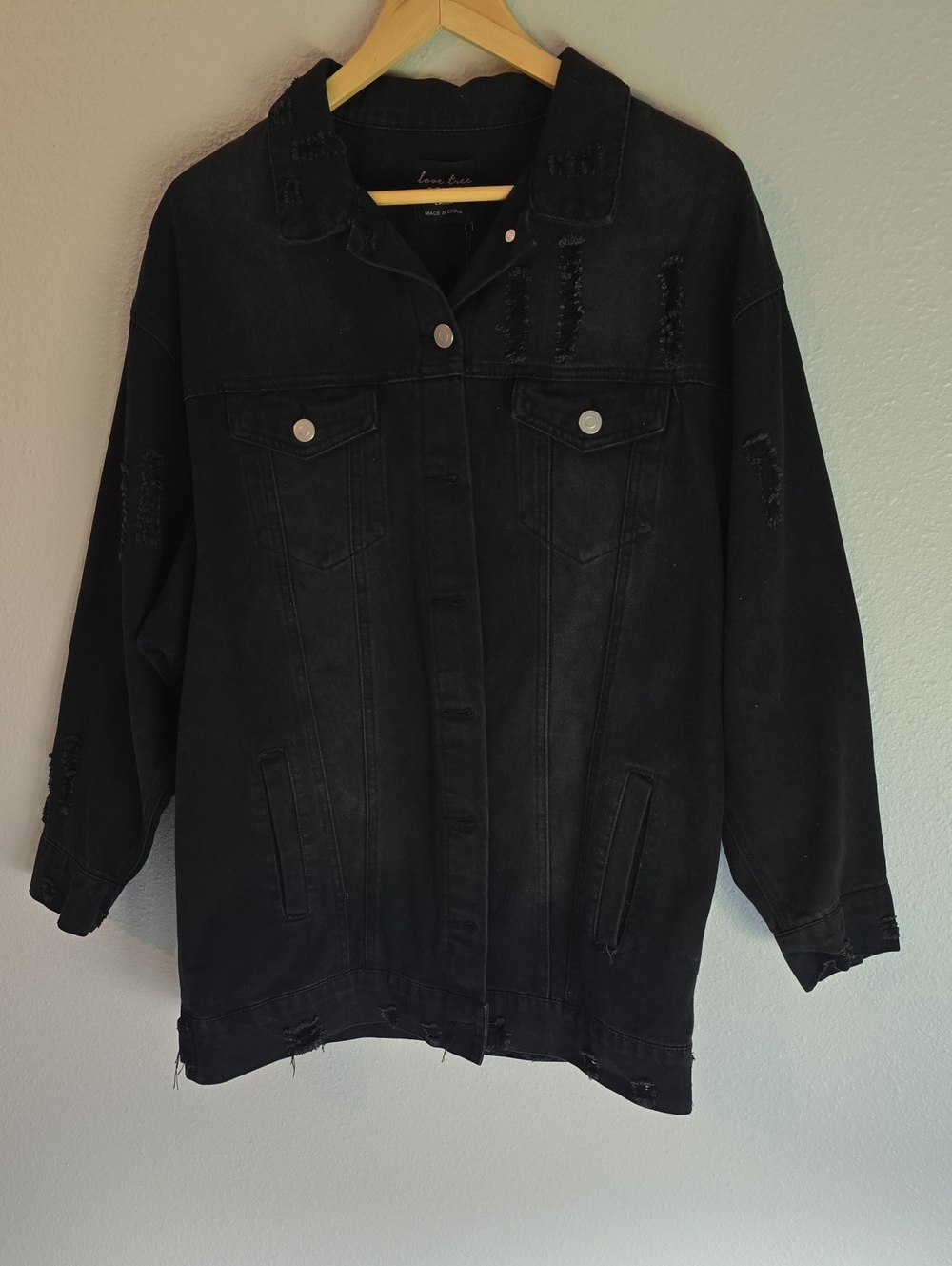 Love Tree Black Distressed Jean Jacket